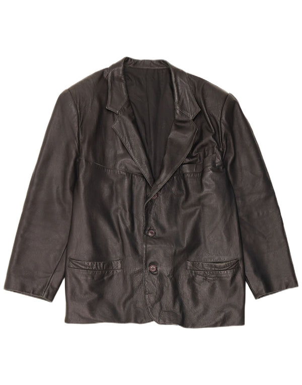 Jaqueta blazer masculina vintage de couro com 3 botões UK 40 grande preta