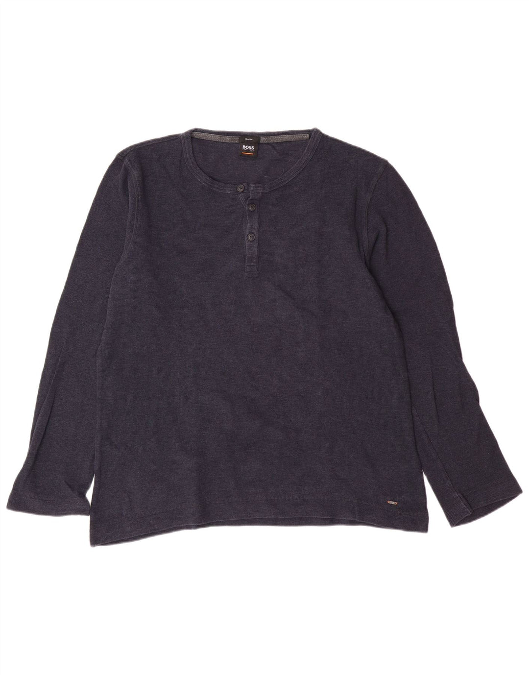 HUGO BOSS Masculino Slim Fit Top Manga Longa 2XL Algodão Azul Marinho