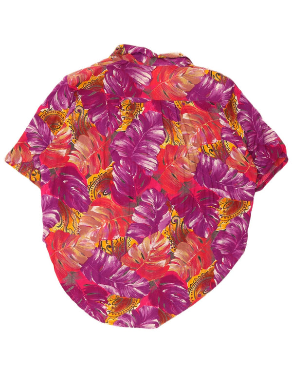Camisa feminina vintage de manga curta UK 18 XL multicolorida floral
