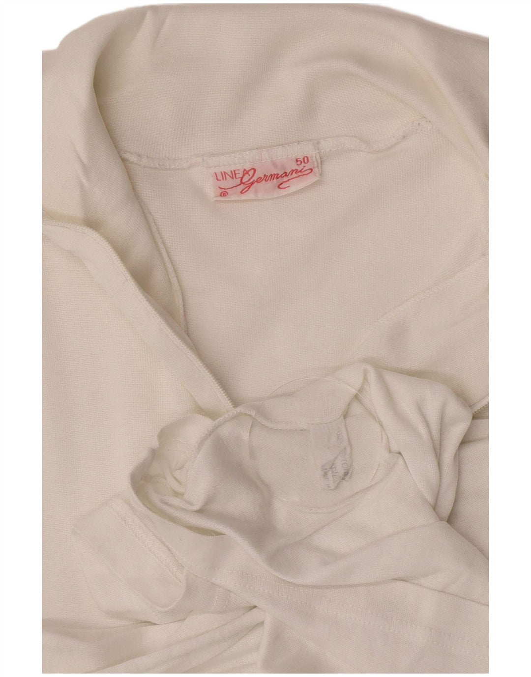 Top feminino vintage com zíper e manga comprida Reino Unido 12 algodão branco médio