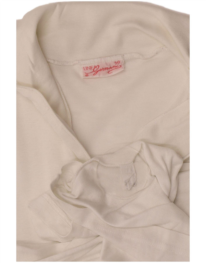 Top feminino vintage com zíper e manga comprida Reino Unido 12 algodão branco médio