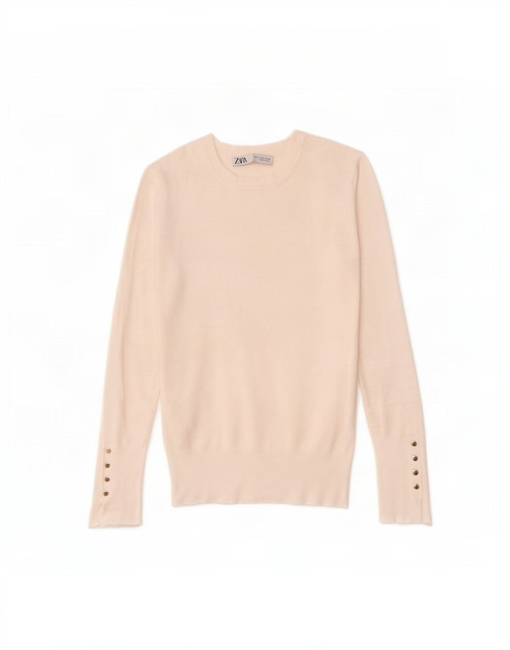 Suéter feminino Zara com gola redonda, Reino Unido 10, pequeno, branco
