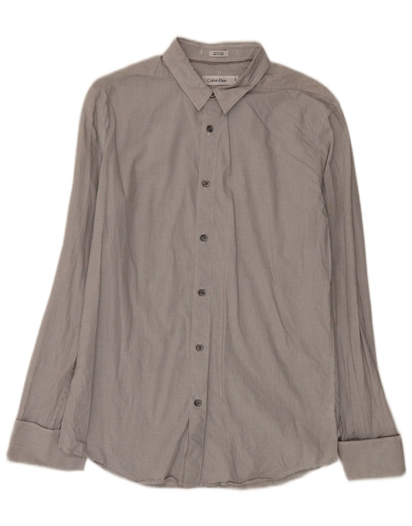 Camisa formal masculina Calvin Klein Slim Fit cinza médio algodão guingão