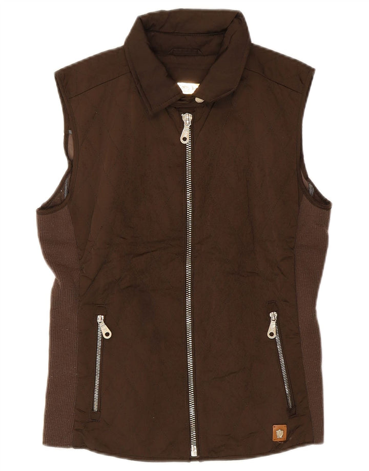 Colete acolchoado feminino Massimo Dutti UK 12 poliéster marrom médio