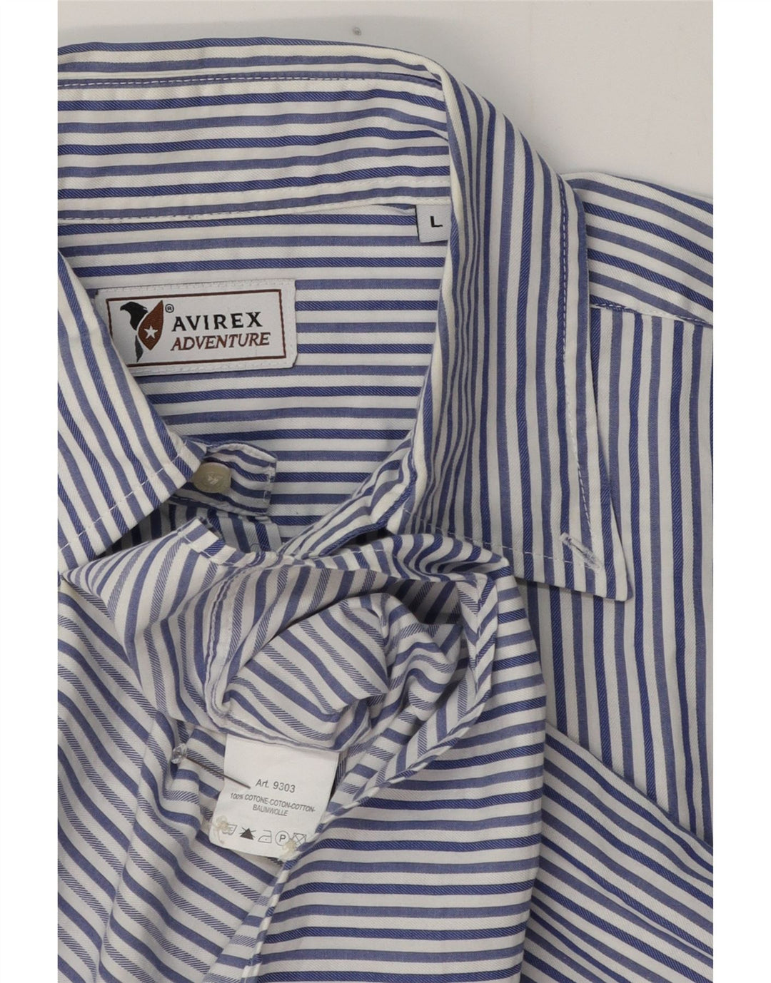 Camisa masculina Avirex de algodão listrado azul grande
