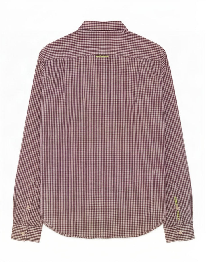 Camisa masculina Superdry pequena roxa algodão guingão