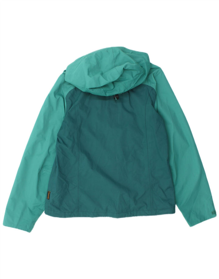 Jaqueta de chuva feminina com capuz Jack Wolfskin UK 10 pequeno bloco colorido turquesa