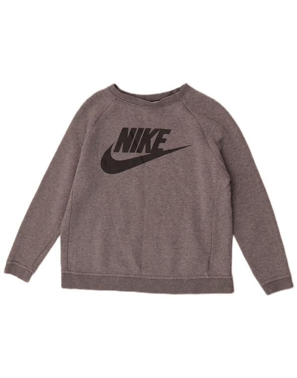 Moletom gráfico feminino Nike Jumper UK 14 algodão manchado cinza médio