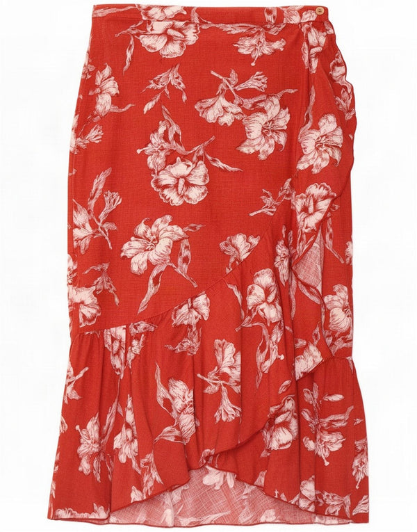 Zara Saia feminina envolvente grande W30 viscose floral vermelha