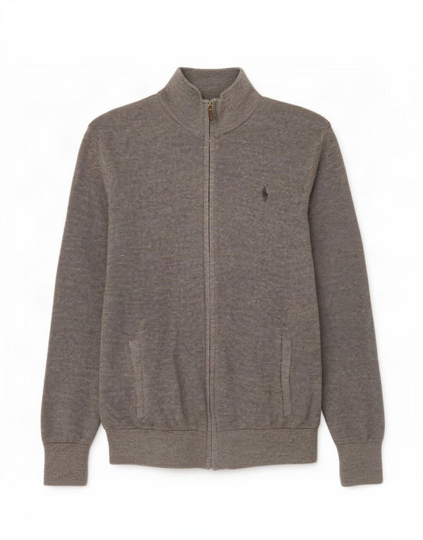 Suéter cardigã masculino Polo Ralph Lauren grande lã merino cinza