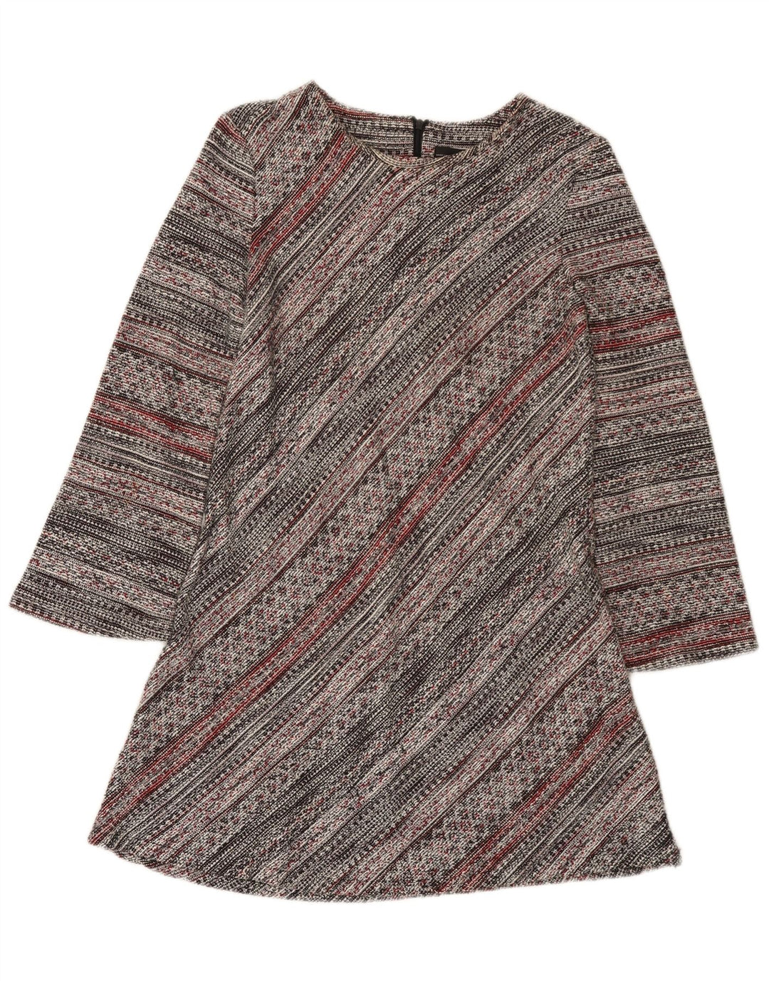 Vestido feminino Zara manga comprida linha A UK 12 médio listrado multicolorido