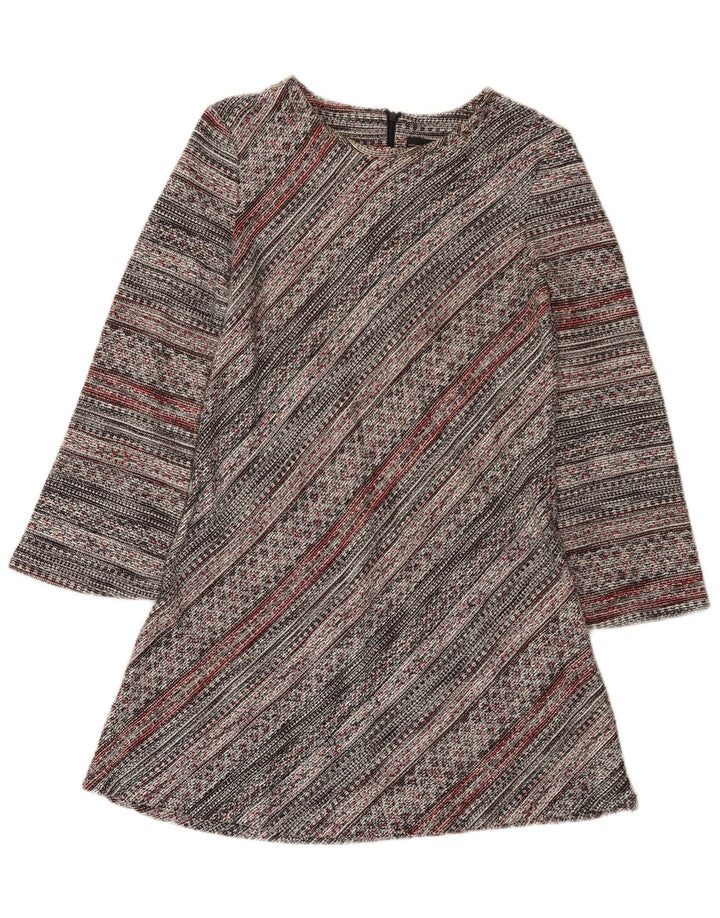 Vestido feminino Zara manga comprida linha A UK 12 médio listrado multicolorido