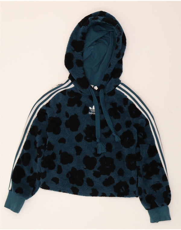 Adidas feminino oversized colheita com capuz velo jumper reino unido 6 xs azul animal print