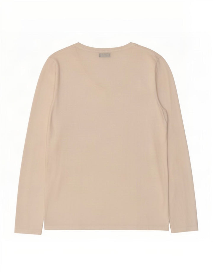 Top feminino Benetton manga comprida UK 14 médio branco