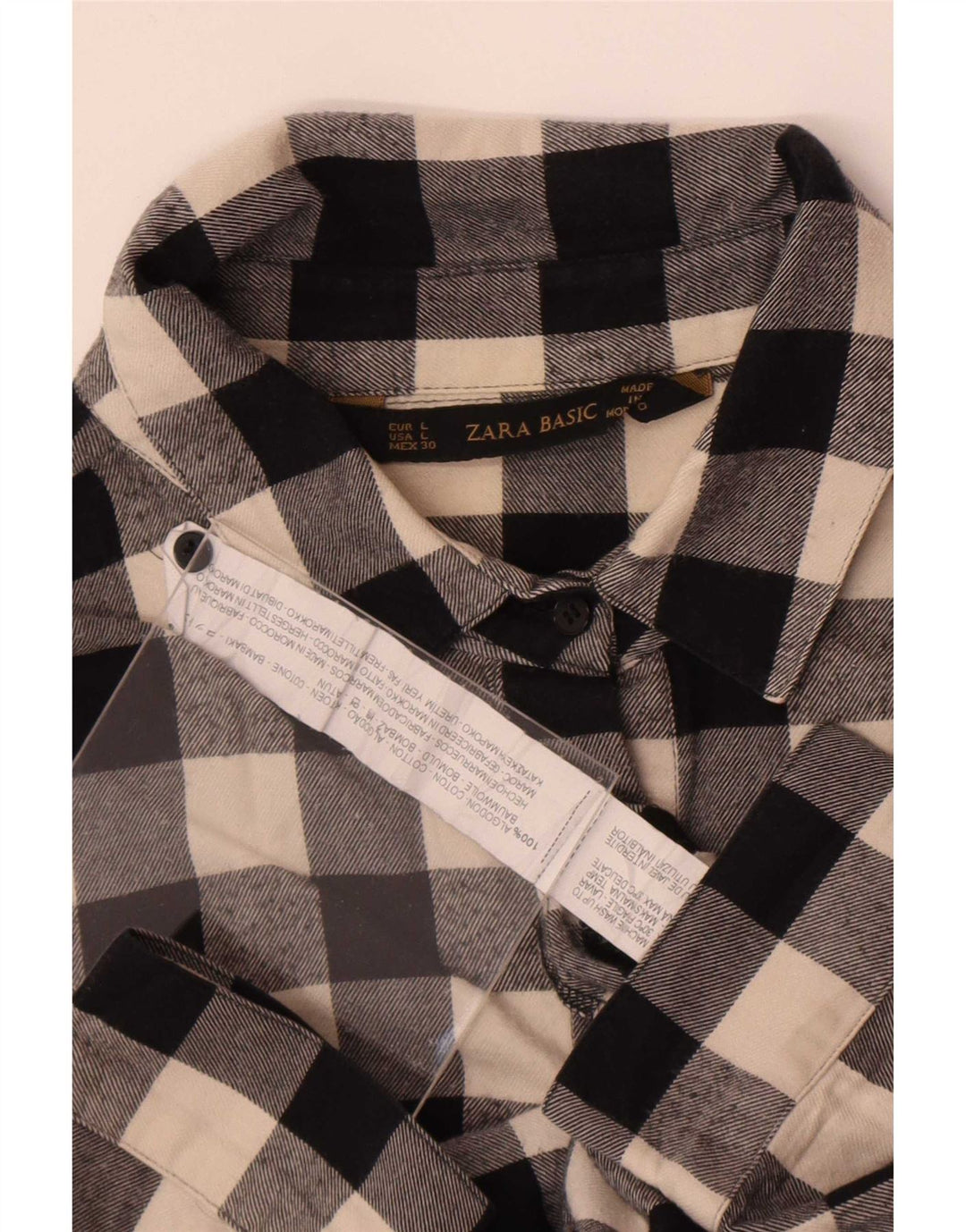 Camisa feminina Zara Reino Unido 14 grande algodão guingão preto
