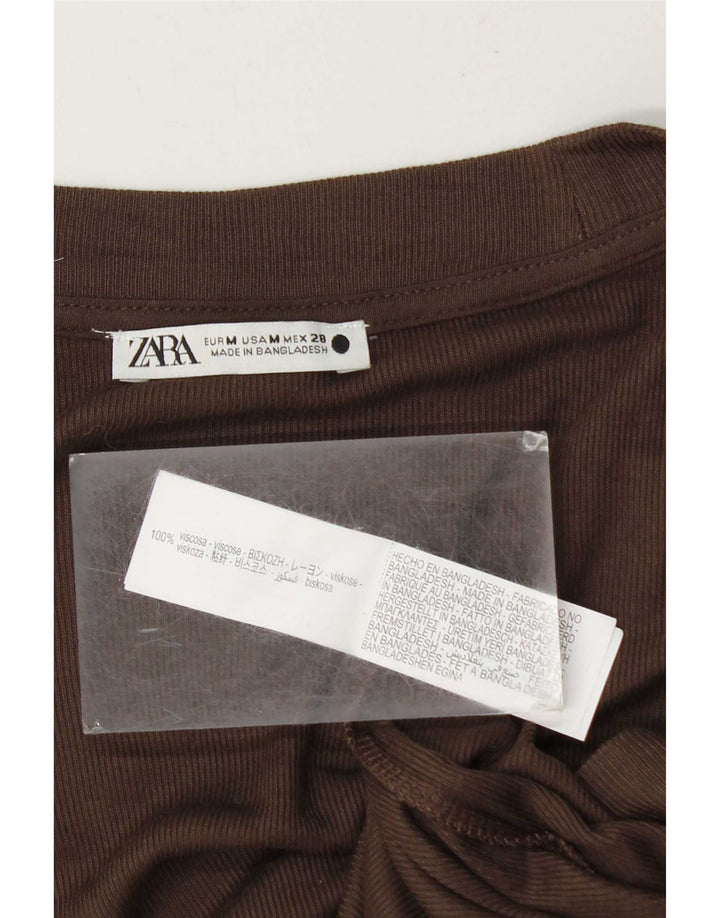 Camiseta feminina Zara UK 14 viscose marrom médio
