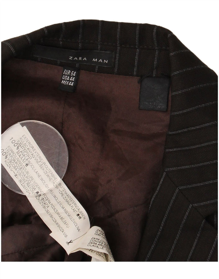 Jaqueta blazer masculina Zara com 2 botões EU 54 XL marrom risca de giz lã