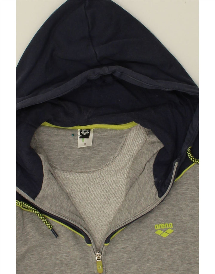 ARENA Mens Graphic Zip Hoodie Sweater Medium Grey Colourblock Cotton Vintage Arena and Second-Hand Arena from Messina Hembry 