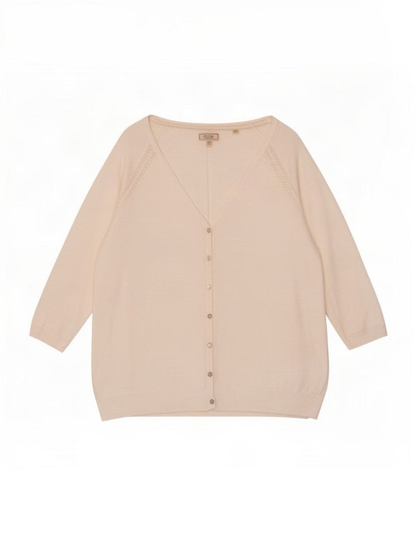Suéter cardigã feminino de manga 3/4 Fat Face UK 16 grande algodão branco
