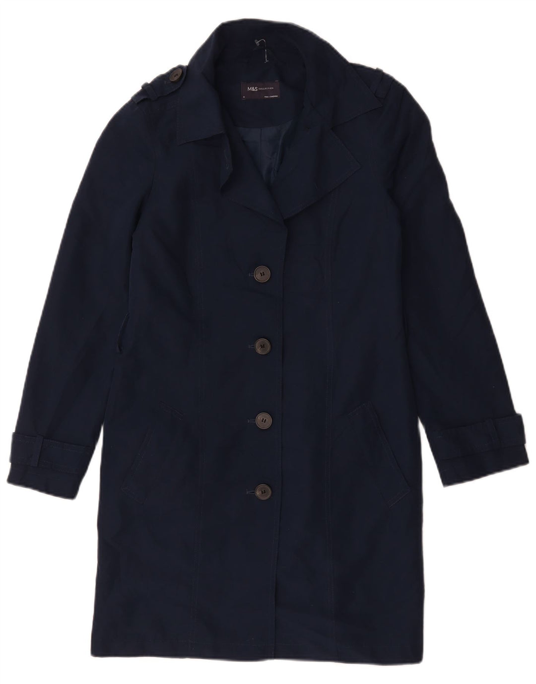 Trench Coat feminino Marks & Spencer Reino Unido 8 pequeno poliéster azul marinho