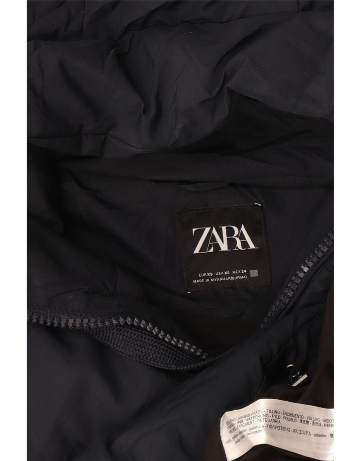 Jaqueta acolchoada com capuz e capuz feminino Zara UK 6 XS azul marinho poliéster