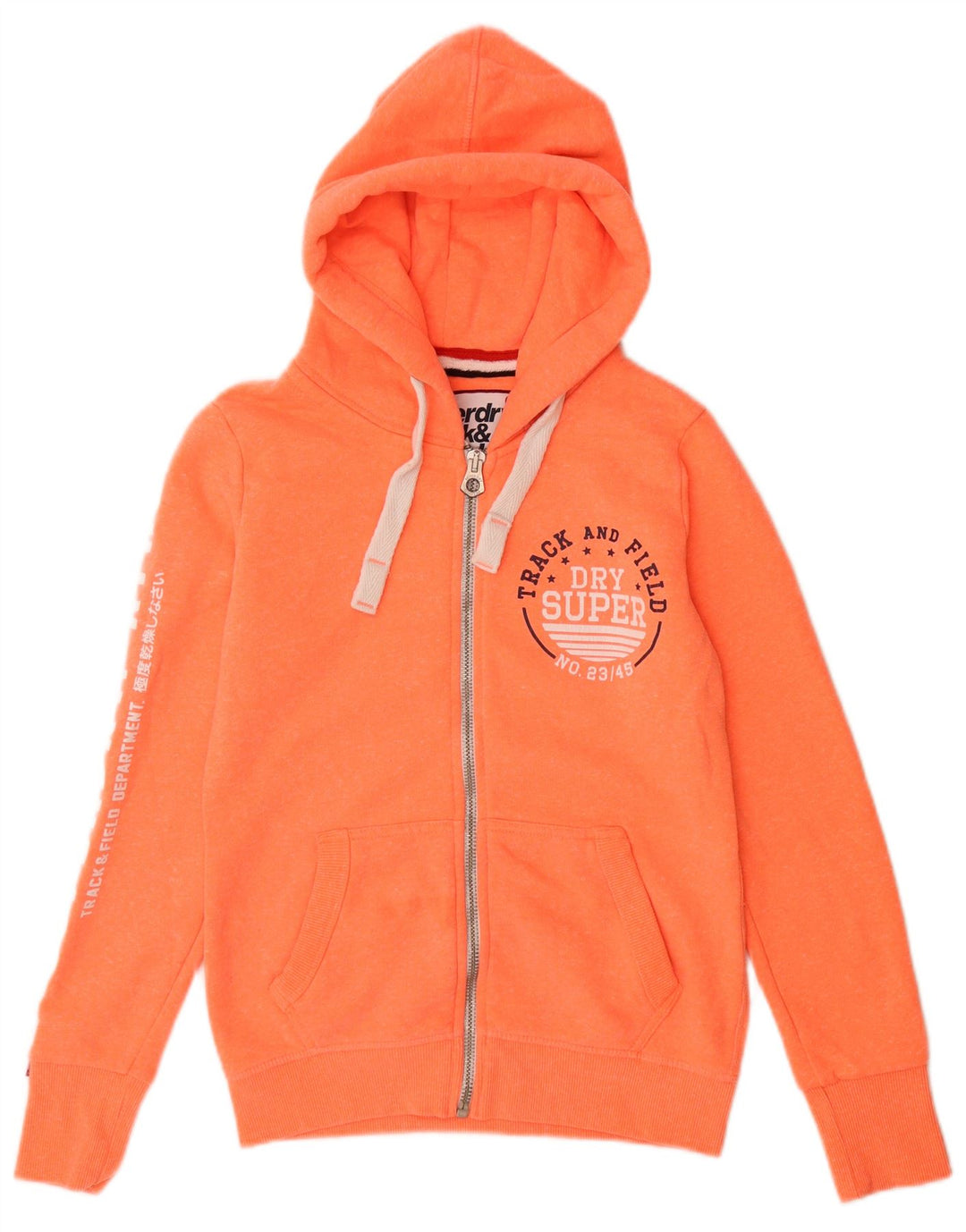 Suéter feminino SUPERDRY com capuz e zíper gráfico Reino Unido 10 algodão laranja pequeno