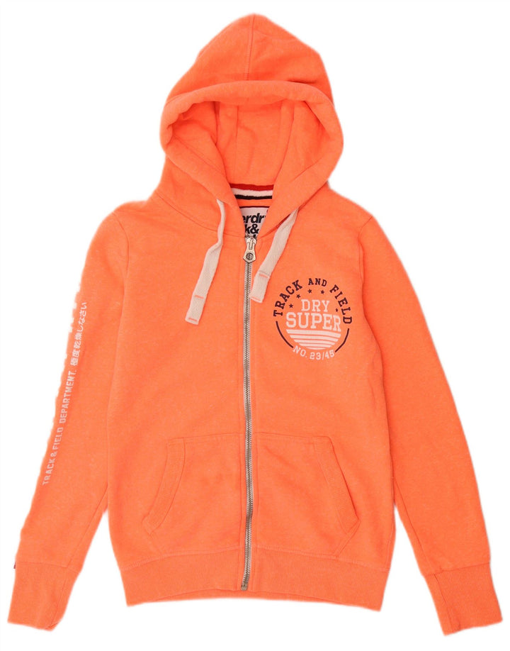 Suéter feminino SUPERDRY com capuz e zíper gráfico Reino Unido 10 algodão laranja pequeno