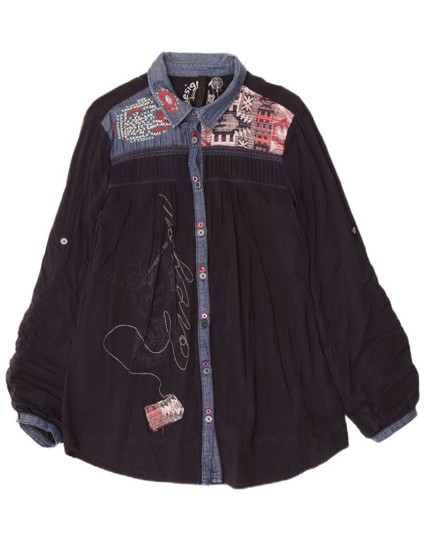 Blusa feminina Desigual com estampa gráfica UK 18 XL azul marinho patchwork