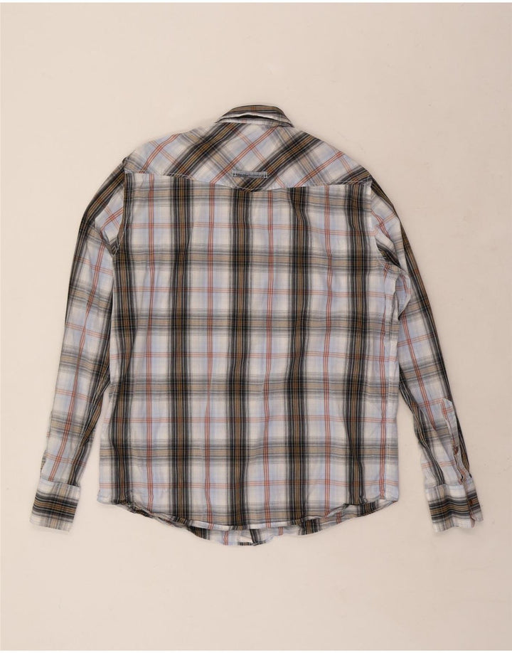 CAMEL ACTIVE Camisa masculina de ajuste moderno de algodão xadrez azul médio