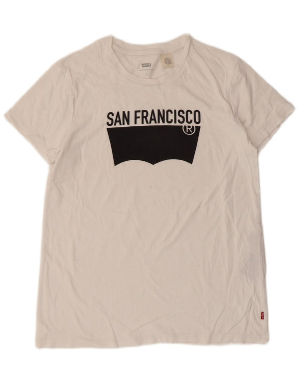 Camiseta feminina gráfica Levi's Top UK 10 pequeno algodão branco