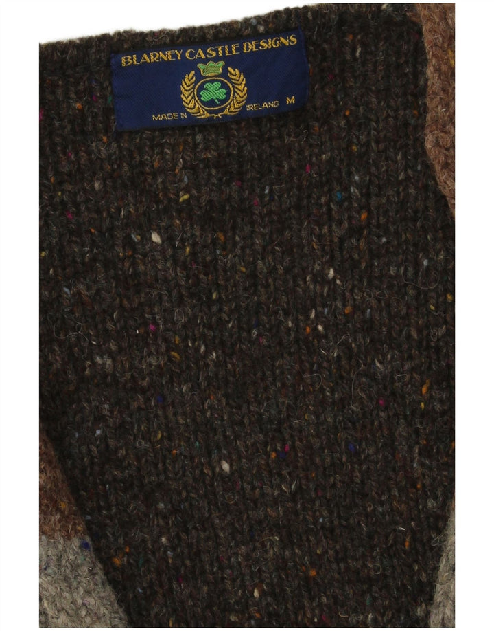 Blarney Castle Suéter cardigã masculino cinza médio colorblock lã nova