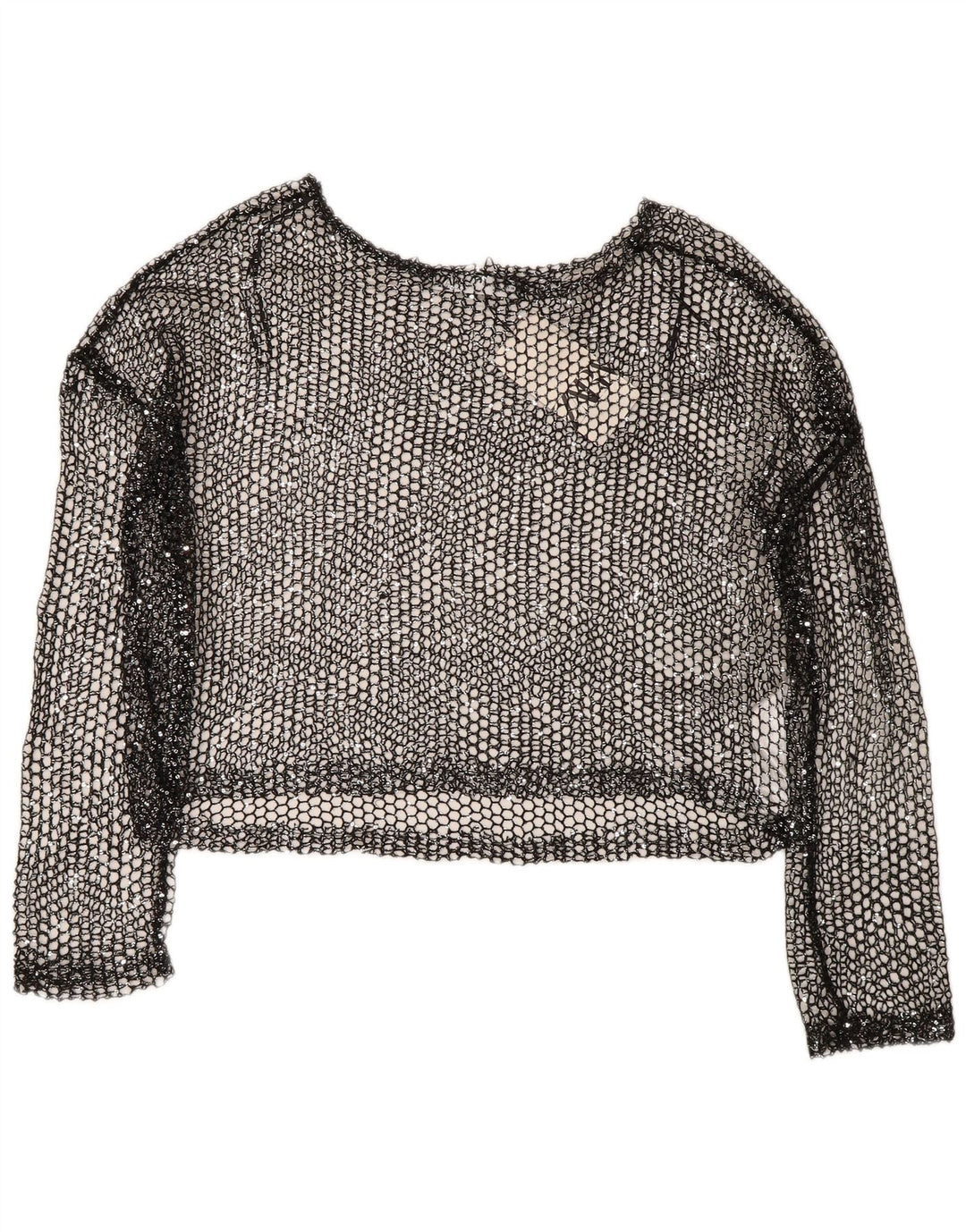 Zara Womens Oversized Crochet Crop Top Reino Unido 14 Grande Poliéster Preto