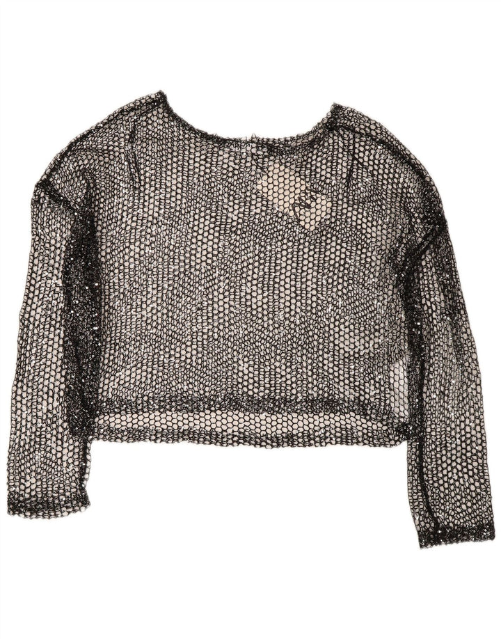Zara Womens Oversized Crochet Crop Top Reino Unido 14 Grande Poliéster Preto