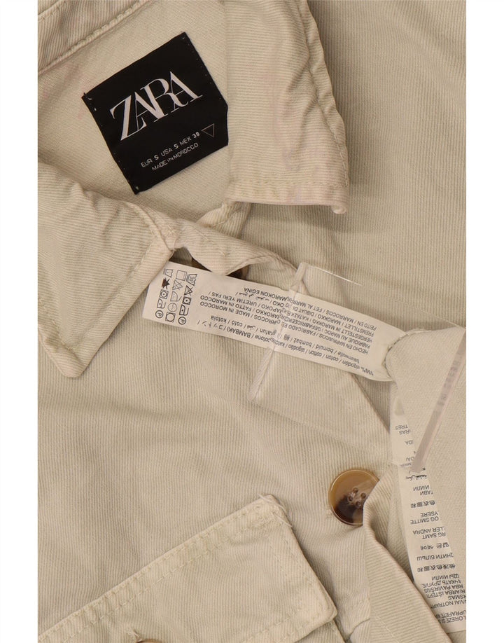 Jaqueta jeans feminina Zara UK 10 pequeno algodão branco