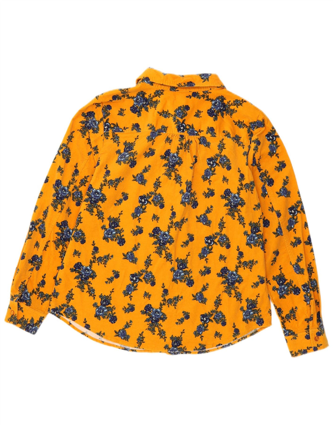 Camisa feminina de veludo cotelê Denim & Co UK 16 grande algodão floral amarelo