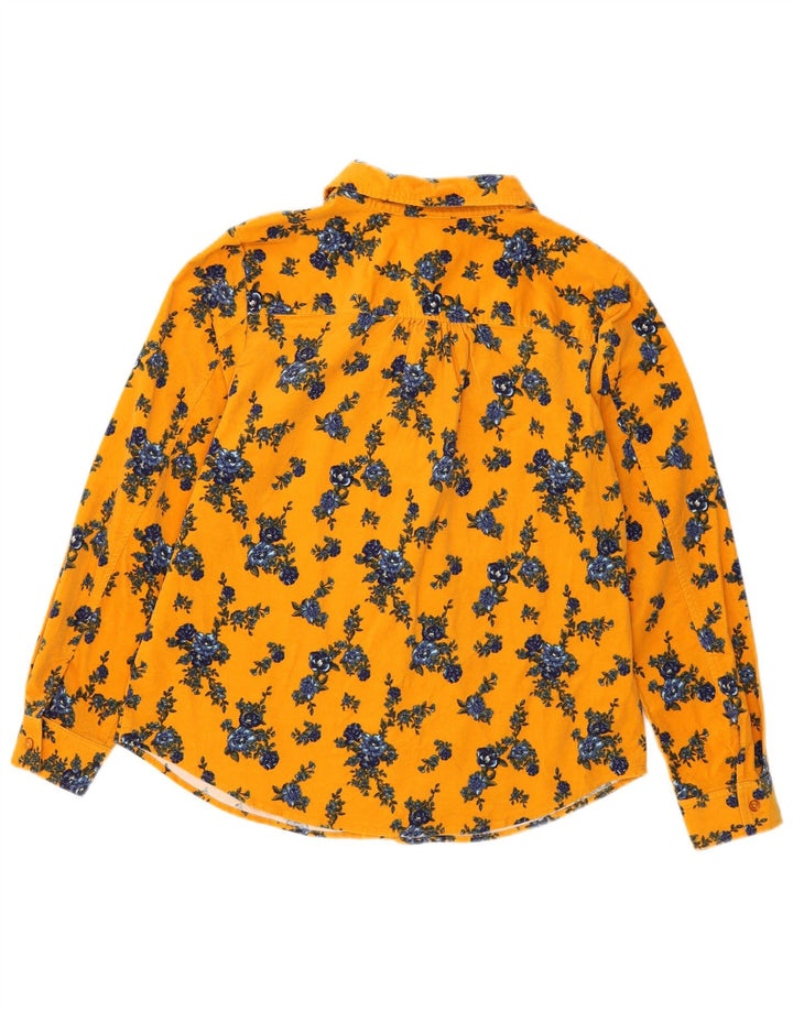 Camisa feminina de veludo cotelê Denim & Co UK 16 grande algodão floral amarelo