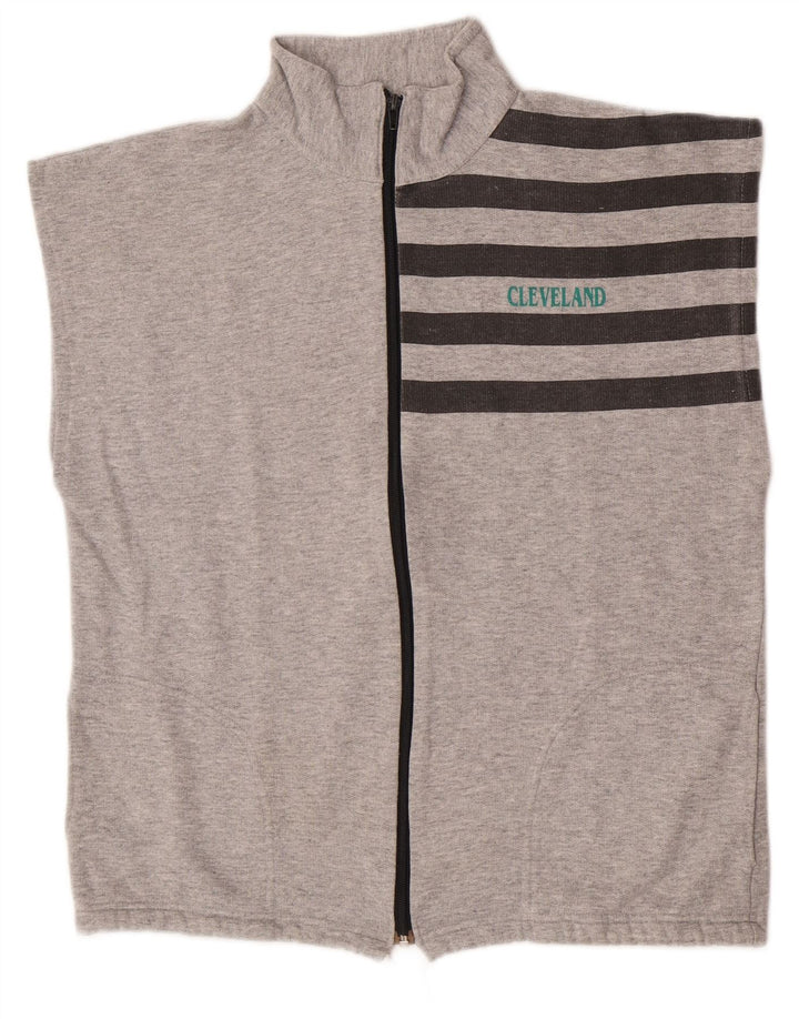 Jaqueta masculina vintage sem mangas com top cinza médio listrado