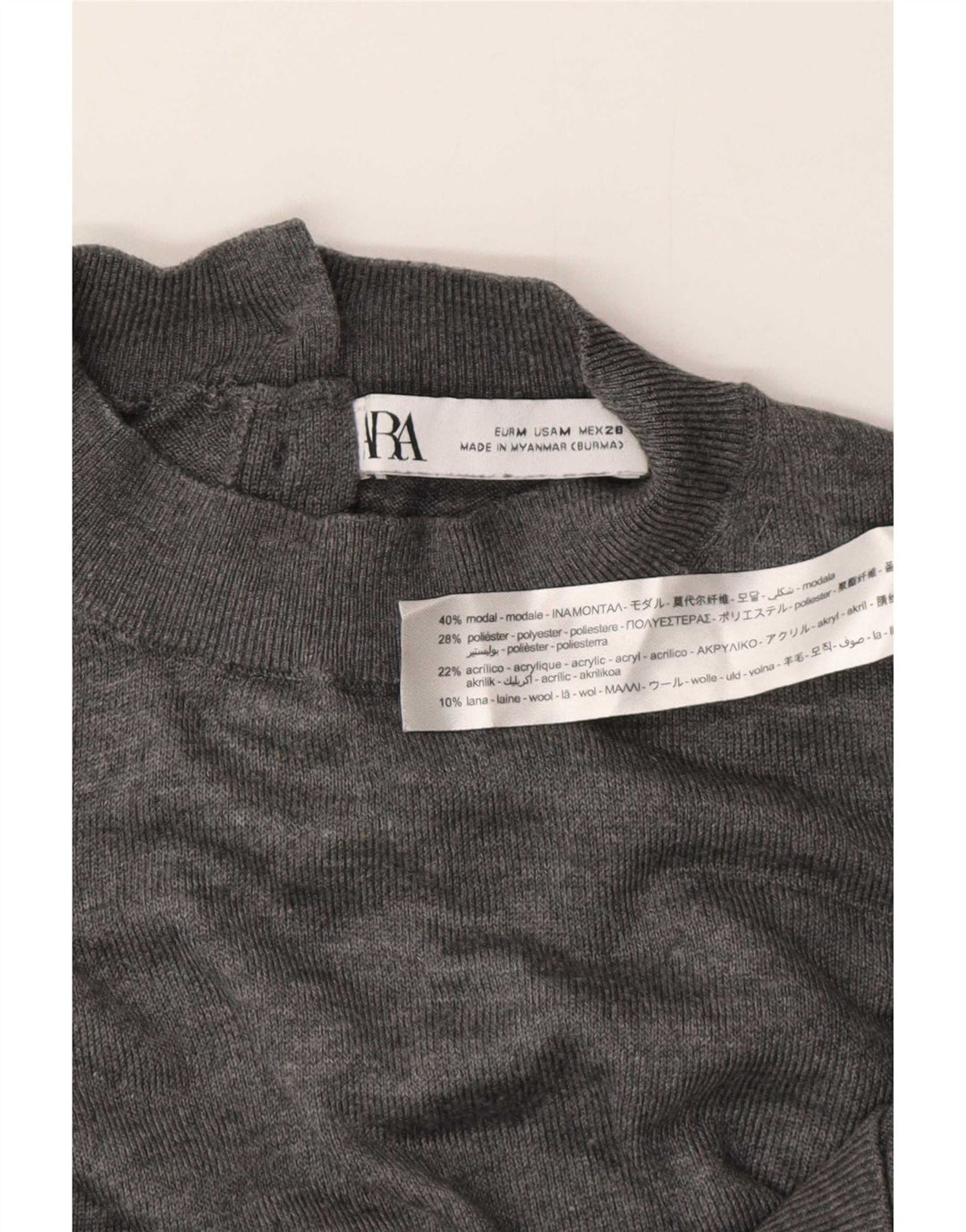 Suéter feminino Zara com gola tartaruga Reino Unido 14 cinza médio modal