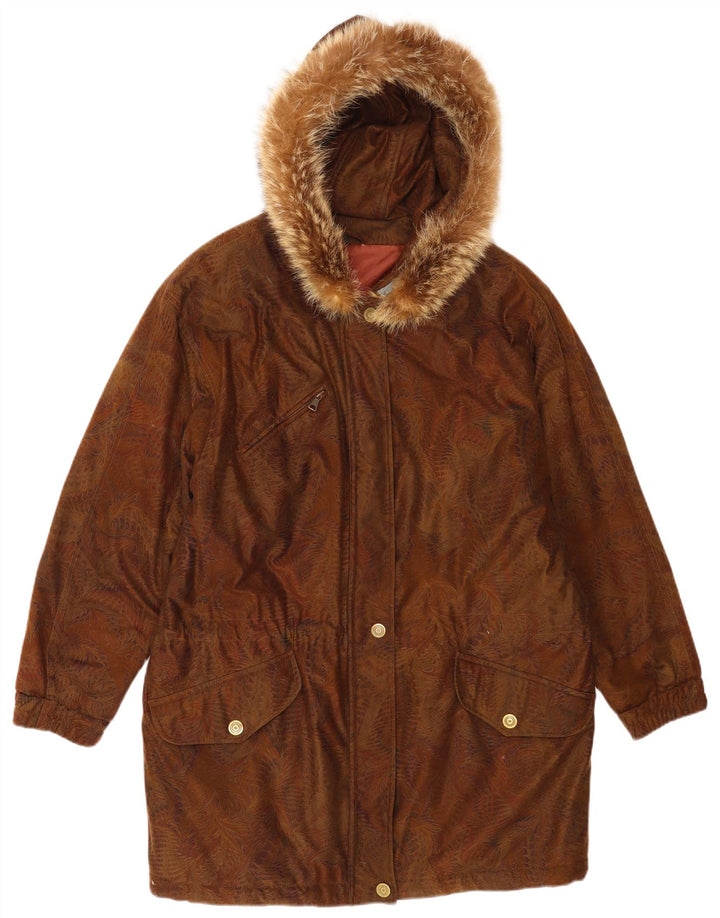 Casaco corta-vento feminino vintage com capuz grande UE 42 grande marrom