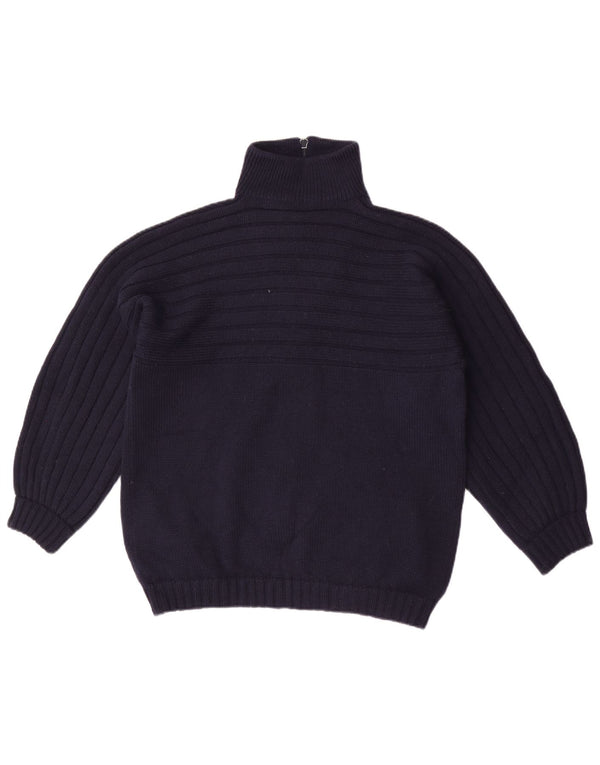Suéter cardigã feminino vintage com zíper completo Reino Unido 16 grande azul marinho