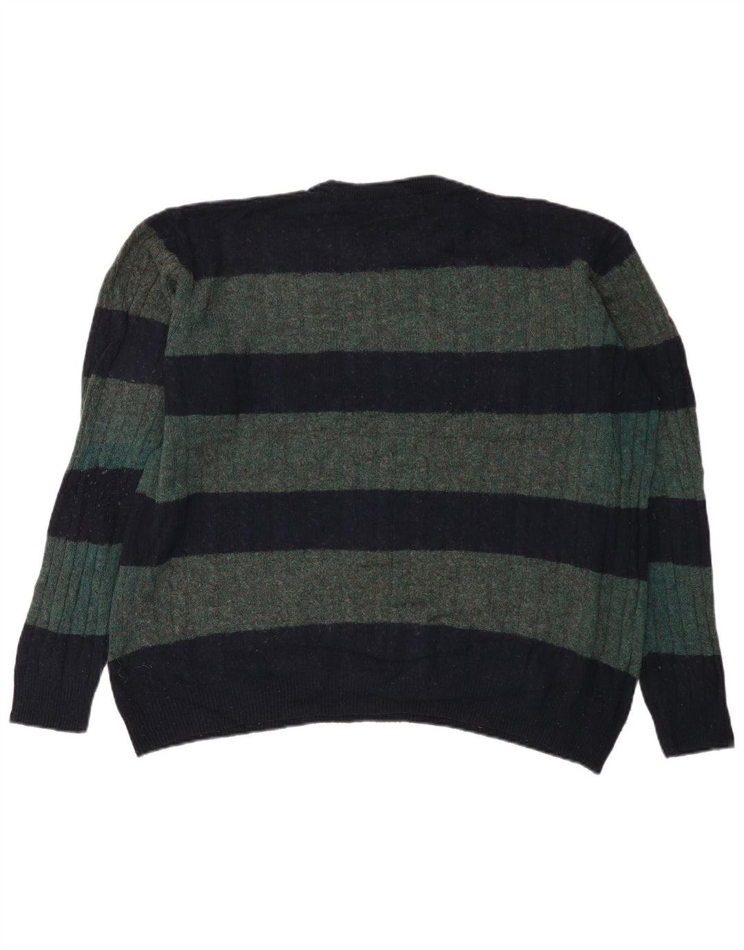 Suéter masculino Marks & Spencer com gola redonda XL de lã listrada verde