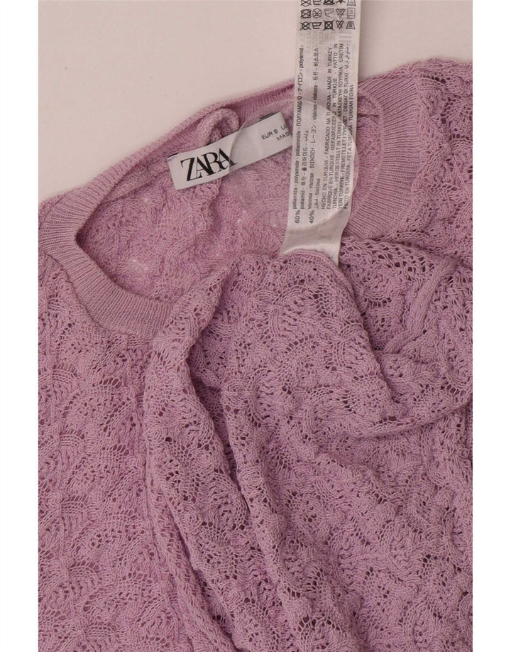 Zara Crop Top Feminino Manga Longa Reino Unido 10 Pequeno Roxo Poliamida