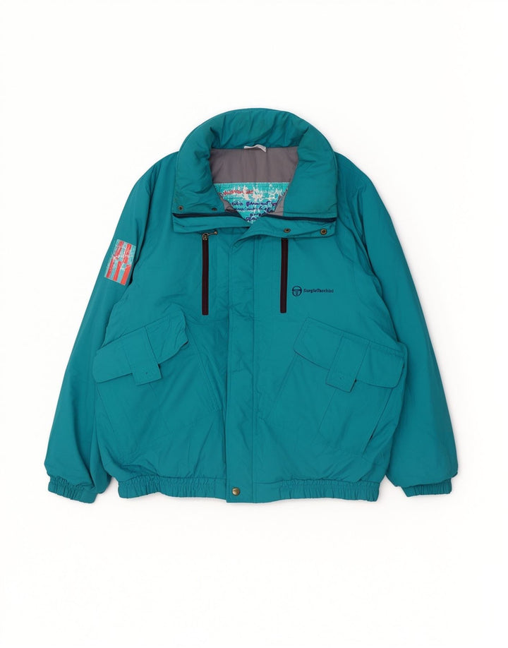 Jaqueta de esqui acolchoada masculina Sergio Tacchini UK 42 XL poliéster verde