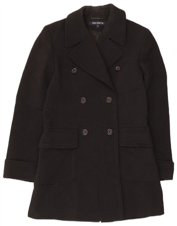 Casaco feminino com peito duplo French Connection Reino Unido 10 lã preta pequena