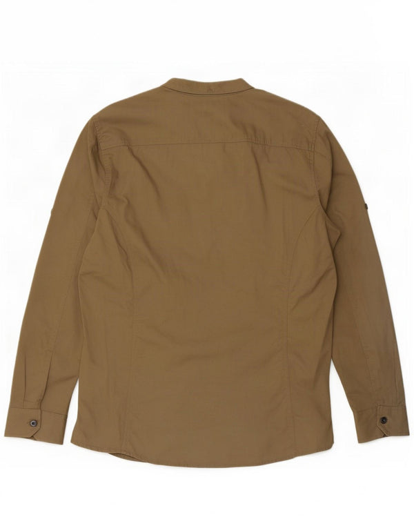Camisa militar masculina vintage grande algodão bege
