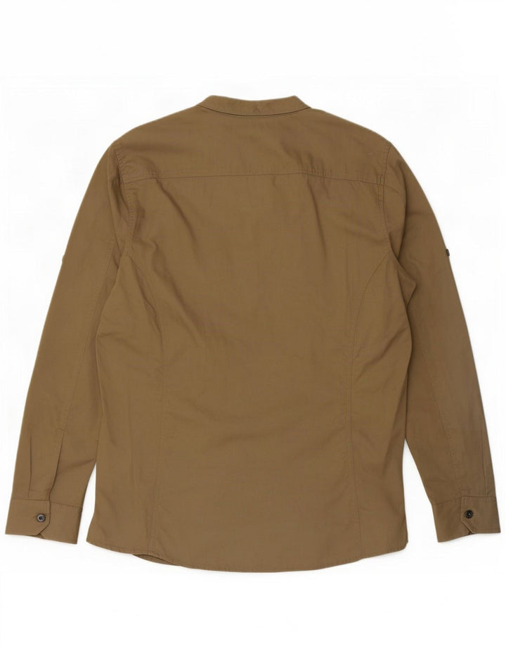 Camisa militar masculina vintage grande algodão bege