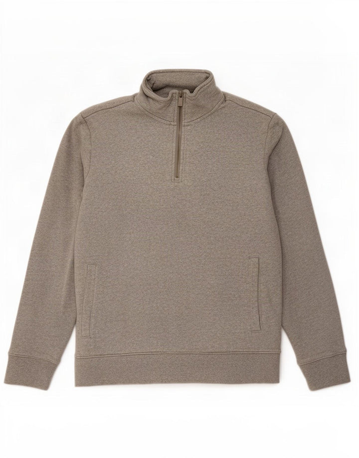 Suéter masculino Marks & Spencer com zíper e gola grande de algodão cinza