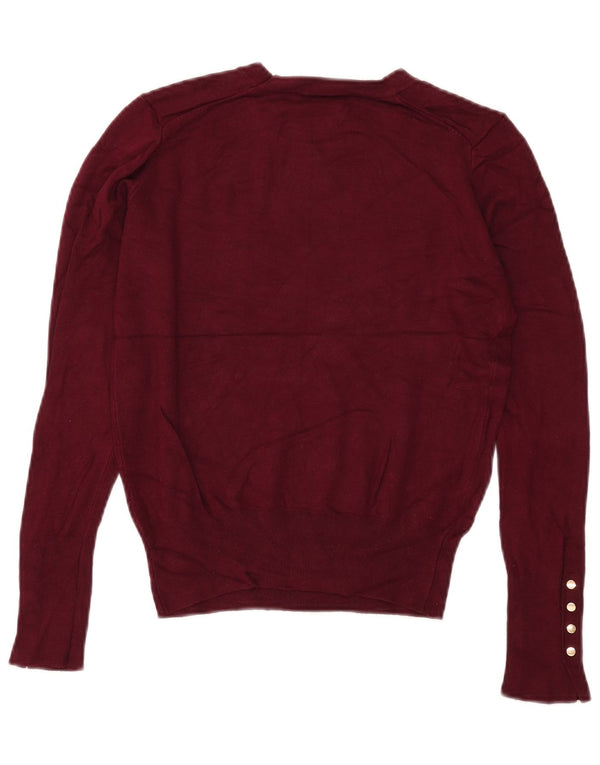 Zara Suéter feminino cropped com gola canoa Reino Unido 12 Médio Borgonha