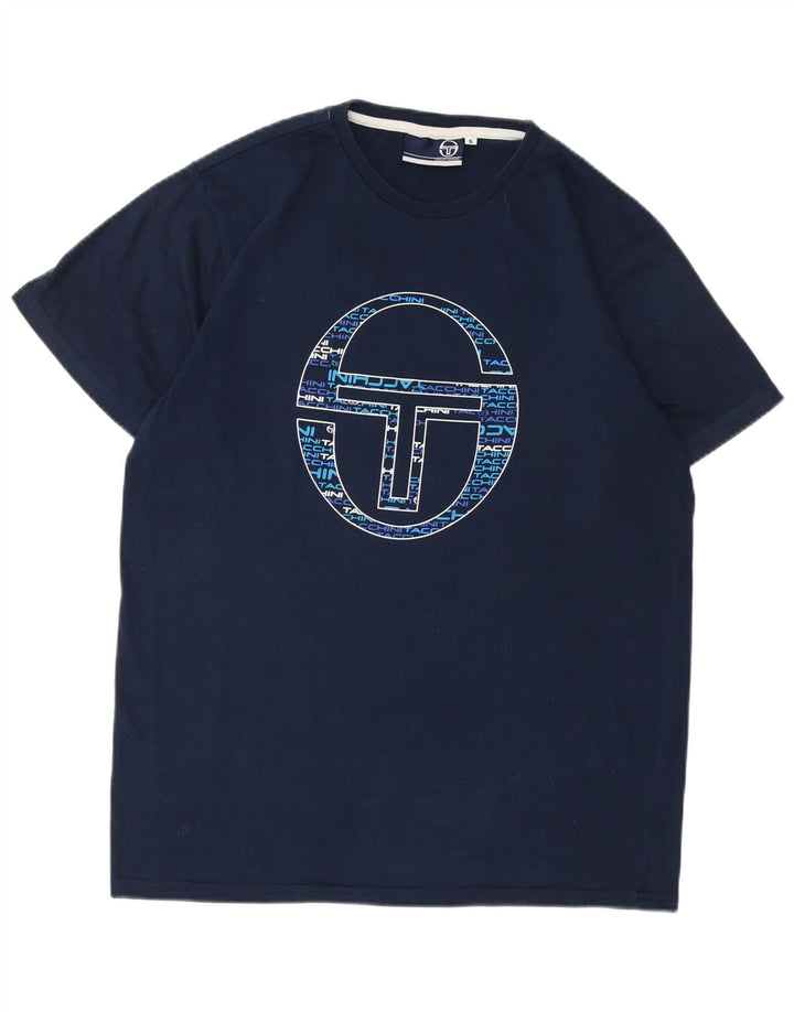 SERGIO TACCHINI Camiseta masculina gráfica top pequeno azul marinho poliéster