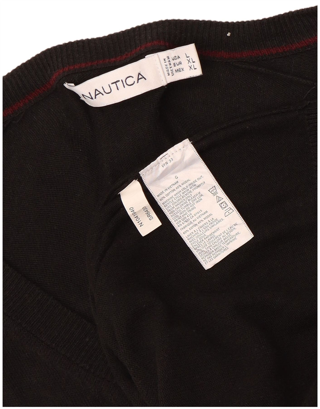 Suéter masculino Nautica com decote em V grande algodão preto